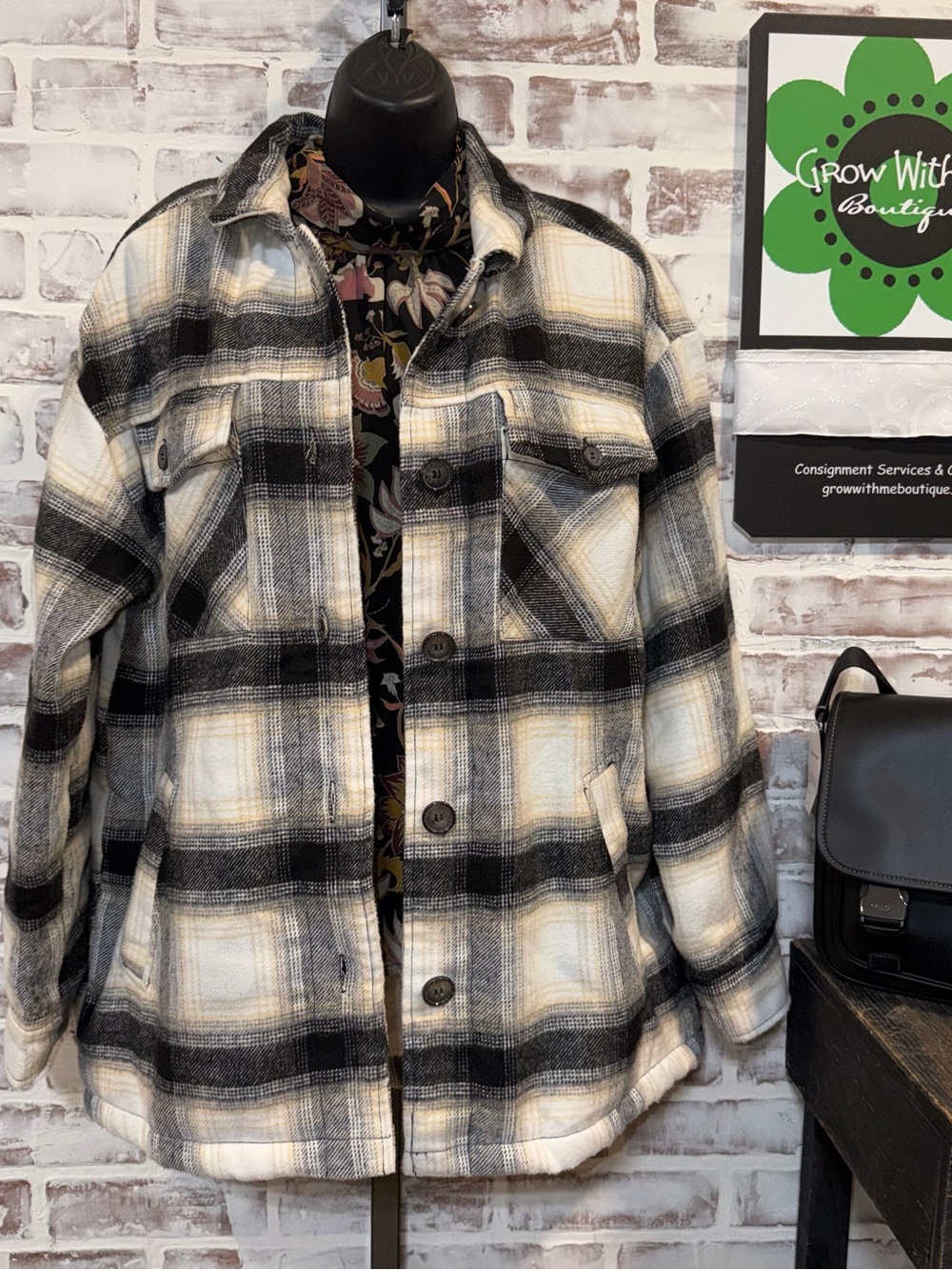 Love Tree Black Ivory Plaid Utility Jacket